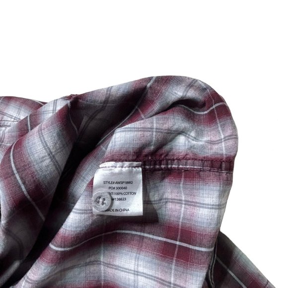 American Worker Shirt Mens Large Plaid Gray Burgundy Short Sleeve Casual - Picture 8 of 8